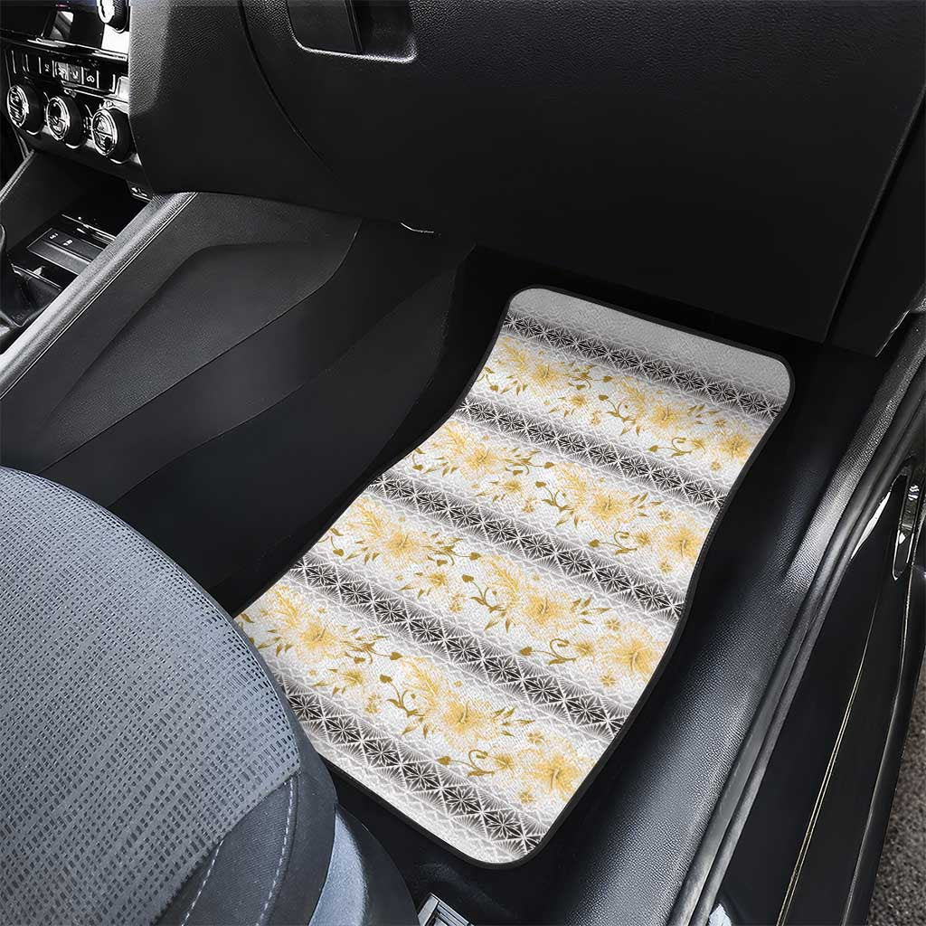 Samoa White Sunday Car Mats Samoan Tapa Yellow Hibiscus LT05 - Polynesian Pride