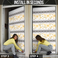 Samoa White Sunday Door Cover Samoan Tapa Yellow Hibiscus - Polynesian Pride