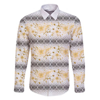 Samoa White Sunday Family Matching Off The Shoulder Long Sleeve Dress and Hawaiian Shirt Samoan Tapa Yellow Hibiscus - Polynesian Pride