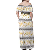 Samoa White Sunday Family Matching Off Shoulder Maxi Dress and Hawaiian Shirt Samoan Tapa Yellow Hibiscus - Polynesian Pride