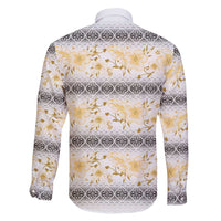 Samoa White Sunday Family Matching Off Shoulder Short Dress and Hawaiian Shirt Samoan Tapa Yellow Hibiscus - Polynesian Pride