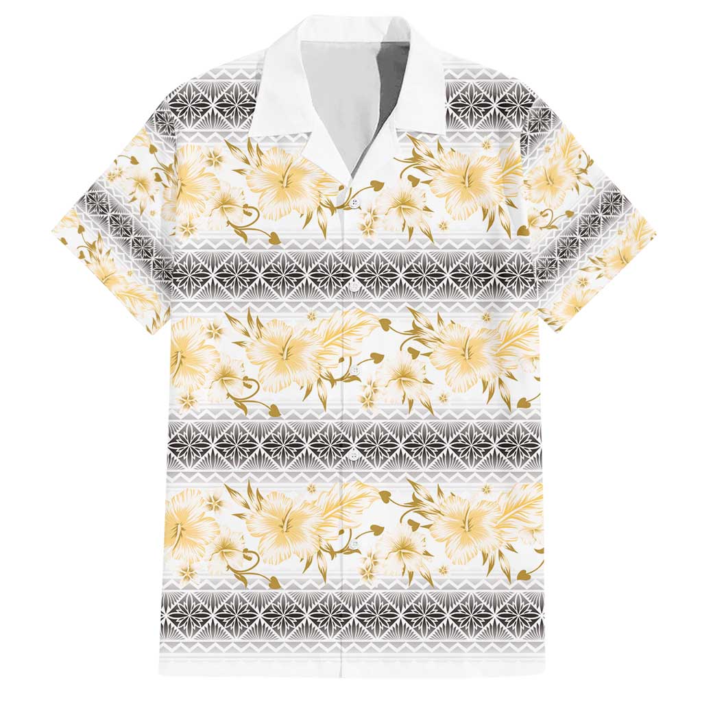 Samoa White Sunday Hawaiian Shirt Samoan Tapa Yellow Hibiscus - Polynesian Pride