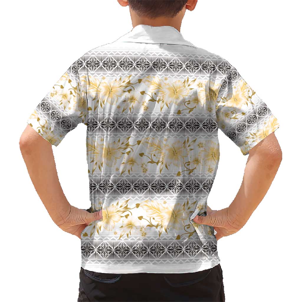 Samoa White Sunday Hawaiian Shirt Samoan Tapa Yellow Hibiscus - Polynesian Pride