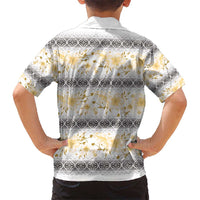 Samoa White Sunday Kid Hawaiian Shirt Samoan Tapa Yellow Hibiscus - Polynesian Pride