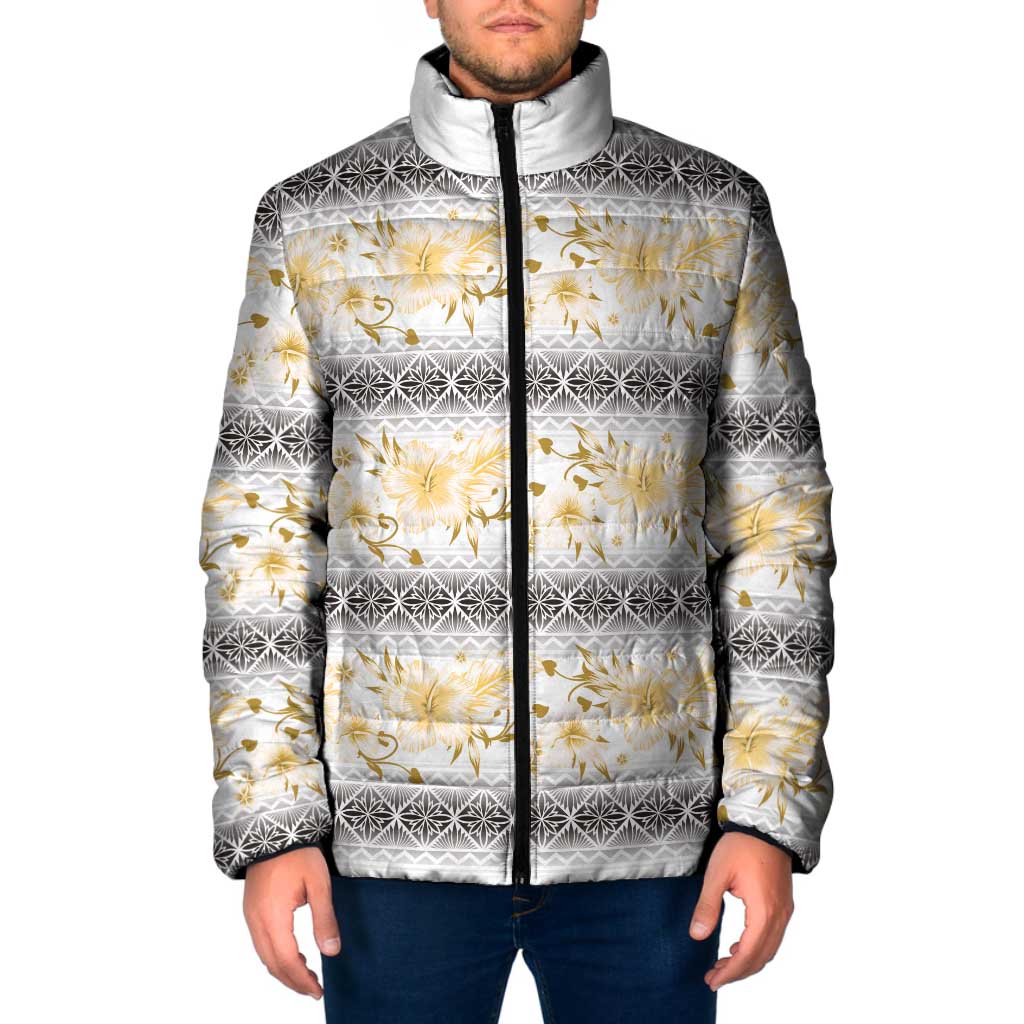 Samoa White Sunday Padded Jacket Samoan Tapa Yellow Hibiscus LT05 Men Yellow - Polynesian Pride