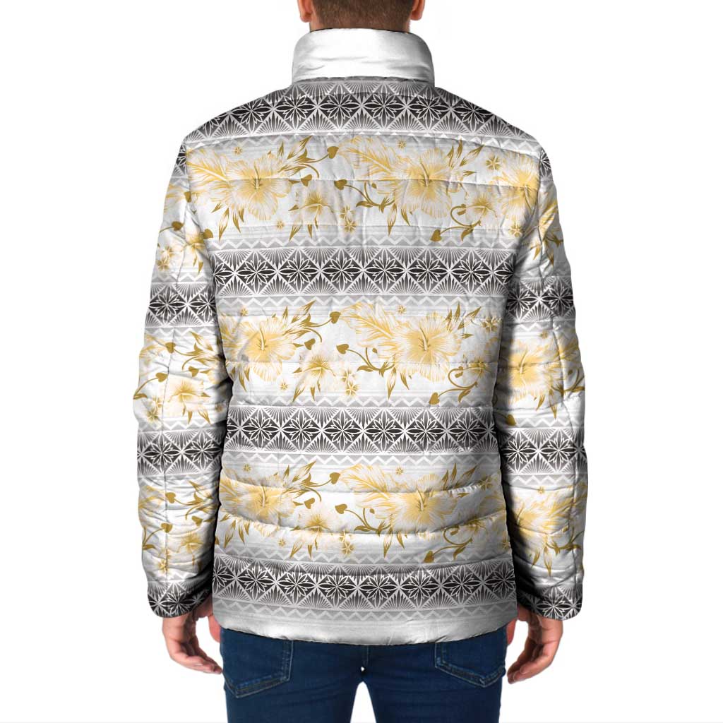 Samoa White Sunday Padded Jacket Samoan Tapa Yellow Hibiscus LT05 - Polynesian Pride