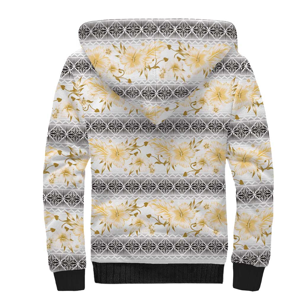 Samoa White Sunday Sherpa Hoodie Samoan Tapa Yellow Hibiscus LT05 - Polynesian Pride