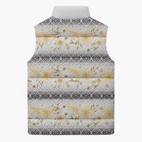 Samoa White Sunday Sleeveless Puffer Jacket Samoan Tapa Yellow Hibiscus LT05 - Polynesian Pride