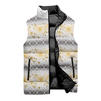 Samoa White Sunday Sleeveless Puffer Jacket Samoan Tapa Yellow Hibiscus LT05 - Polynesian Pride