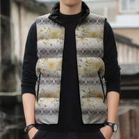 Samoa White Sunday Sleeveless Puffer Jacket Samoan Tapa Yellow Hibiscus LT05 - Polynesian Pride