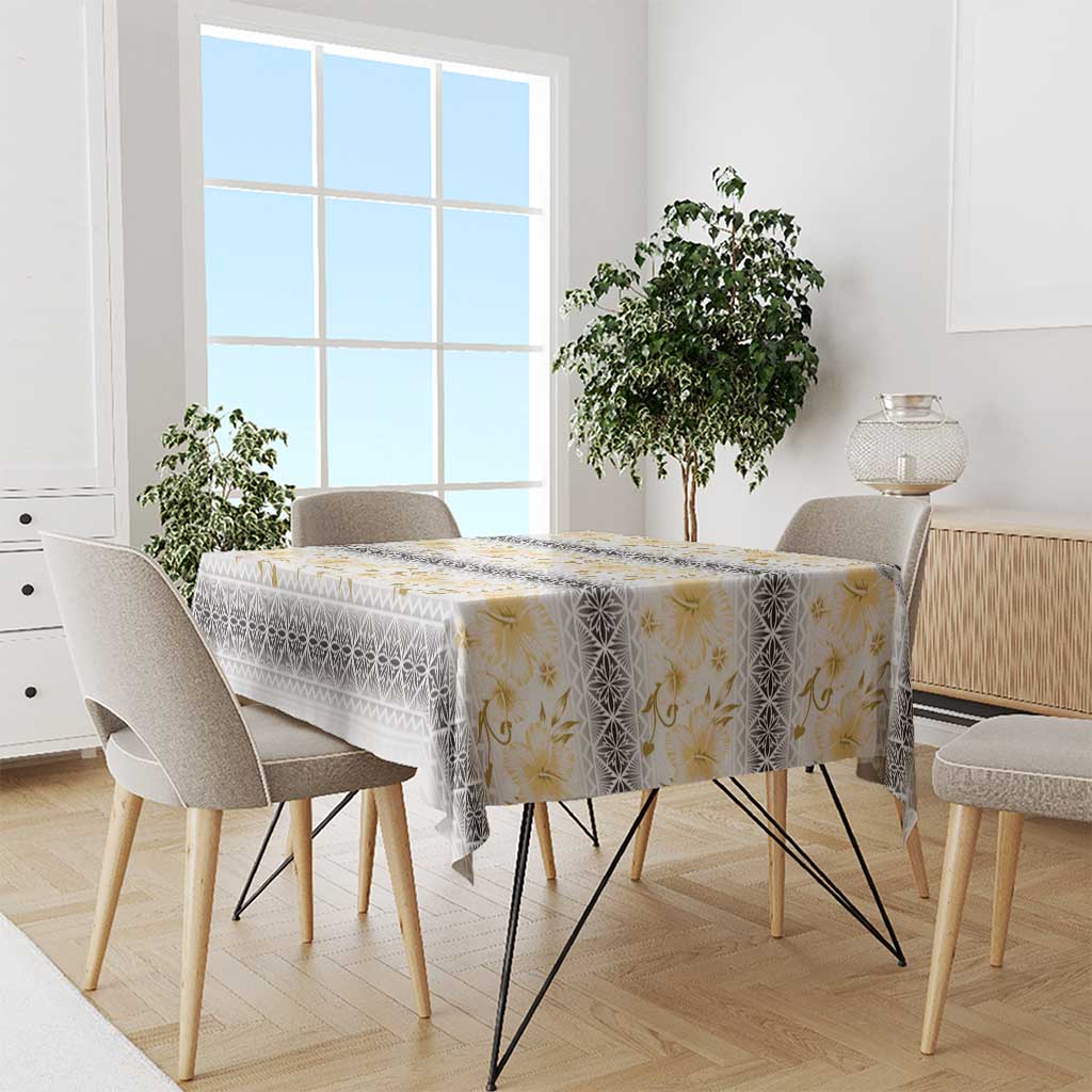 Samoa White Sunday Tablecloth Samoan Tapa Yellow Hibiscus - Polynesian Pride