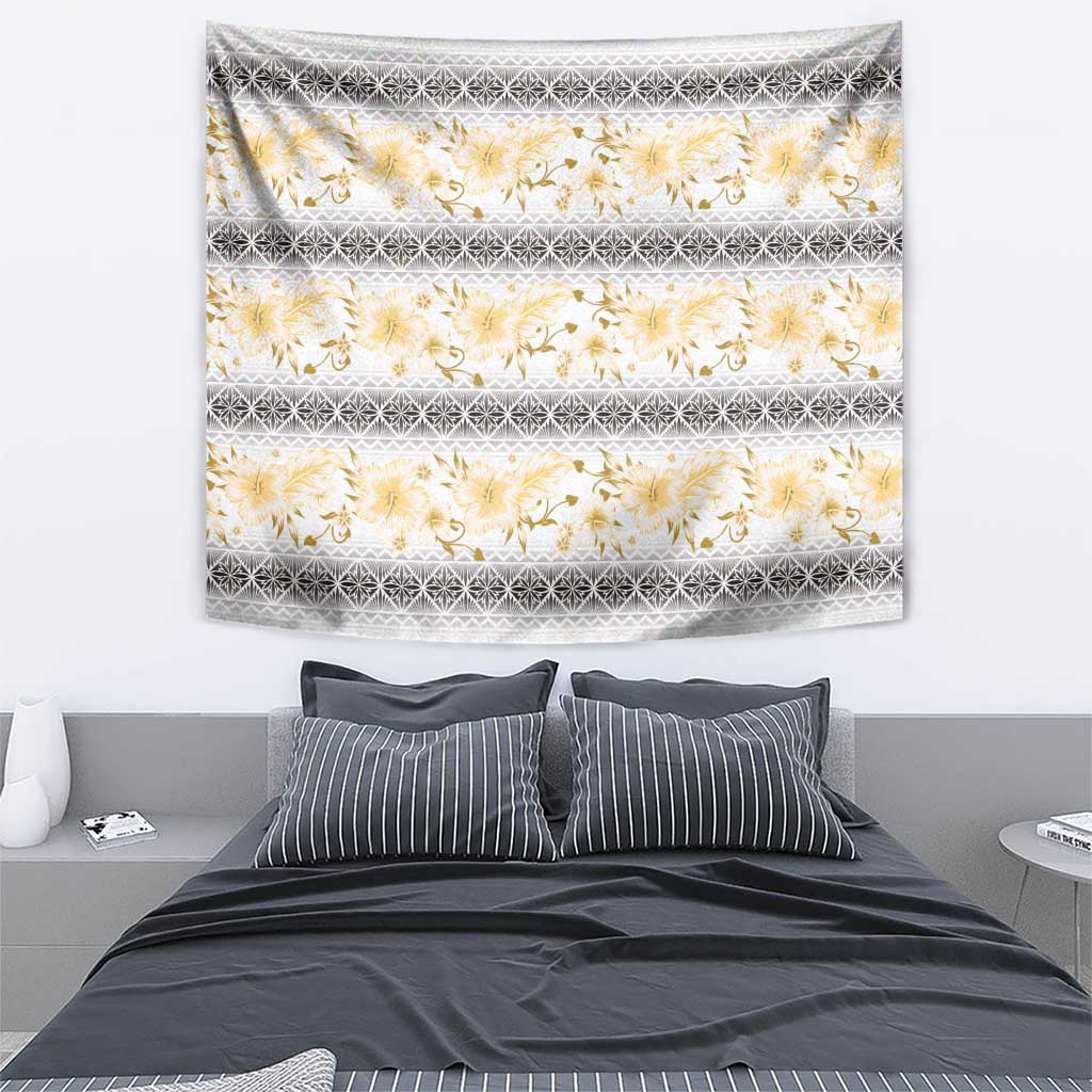Samoa White Sunday Tapestry Samoan Tapa Yellow Hibiscus - Polynesian Pride