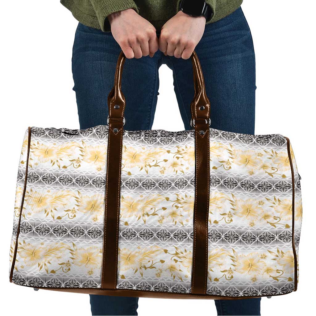 Samoa White Sunday Travel Bag Samoan Tapa Yellow Hibiscus - Polynesian Pride