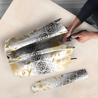 Samoa White Sunday Umbrella Samoan Tapa Yellow Hibiscus - Polynesian Pride