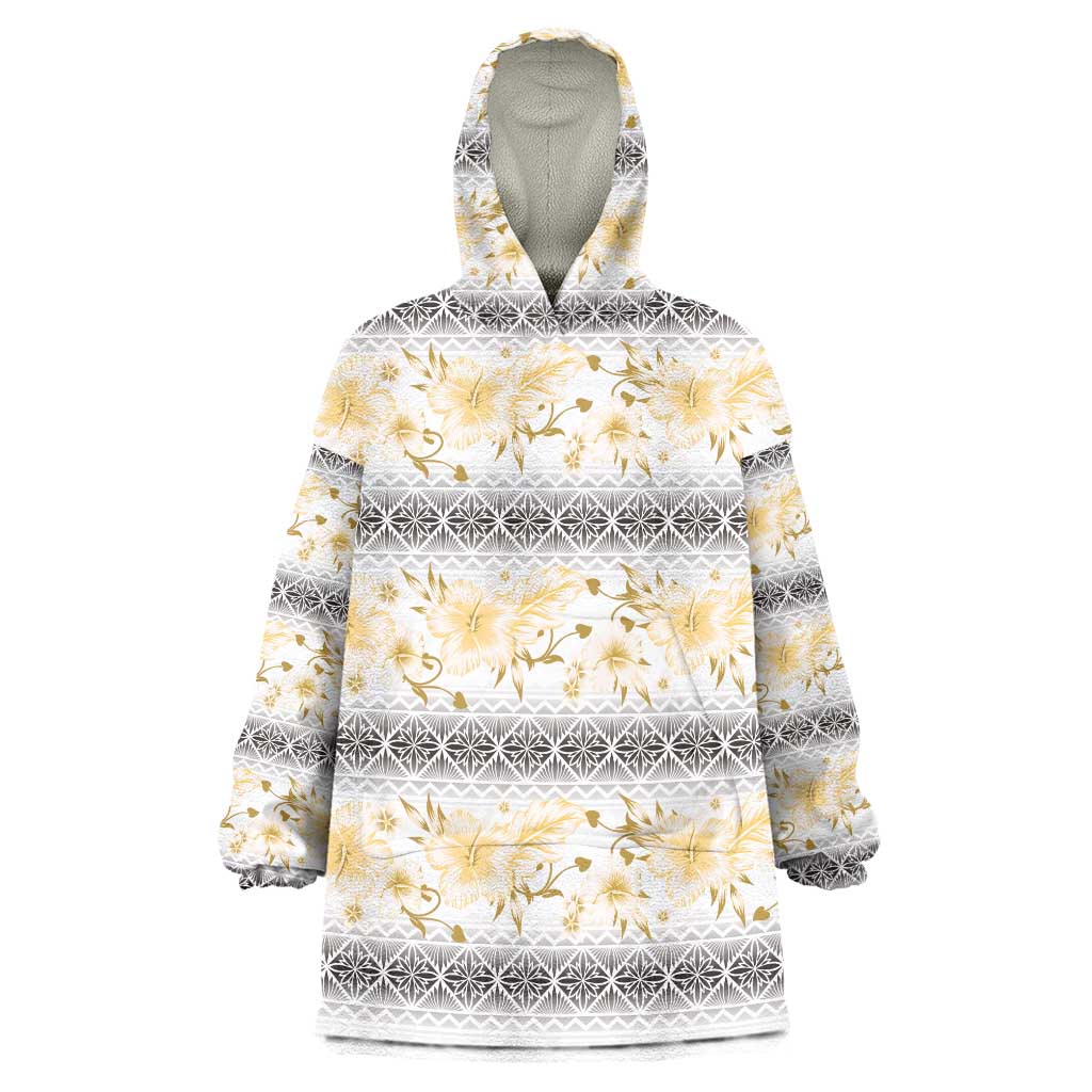 Samoa White Sunday Wearable Blanket Hoodie Samoan Tapa Yellow Hibiscus LT05 One Size Yellow - Polynesian Pride