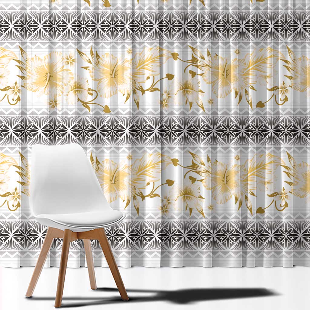 Samoa White Sunday Window Curtain Samoan Tapa Yellow Hibiscus - Polynesian Pride