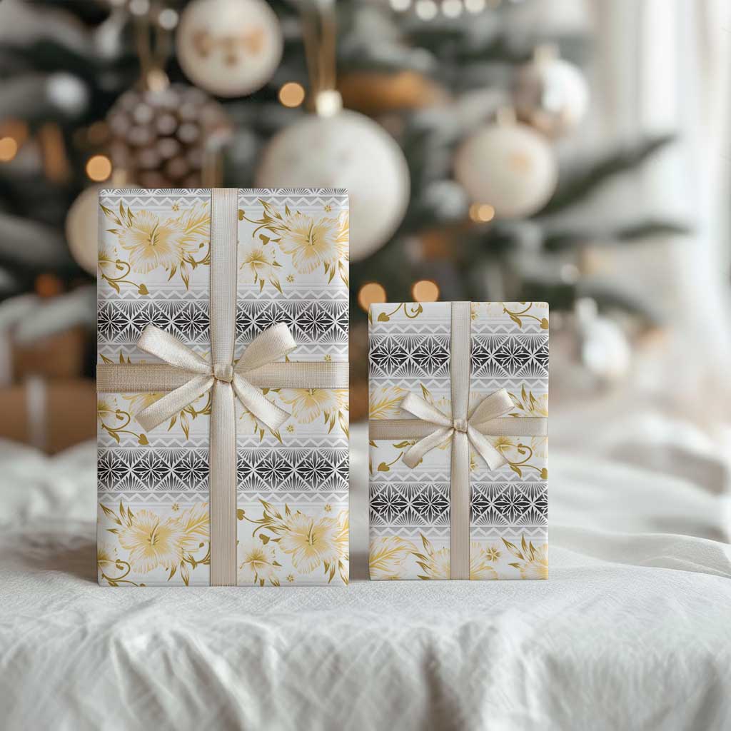 Samoa White Sunday Wrapping Paper Samoan Tapa Yellow Hibiscus - Polynesian Pride