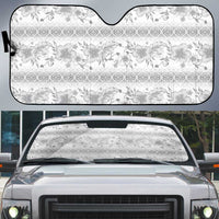 Samoa White Sunday Auto Sun Shade Samoan Tapa White Hibiscus - Polynesian Pride