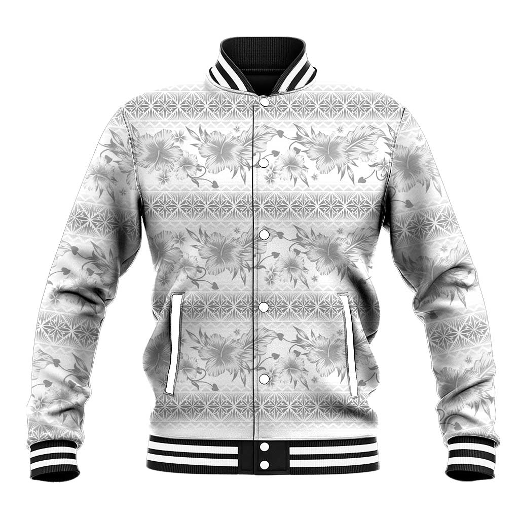 Samoa White Sunday Baseball Jacket Samoan Tapa White Hibiscus LT05 Unisex White - Polynesian Pride