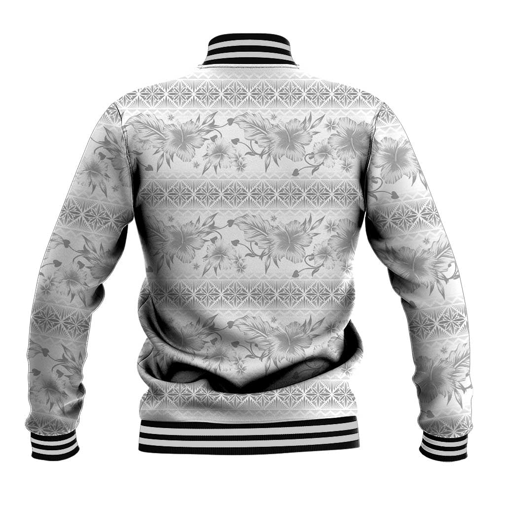 Samoa White Sunday Baseball Jacket Samoan Tapa White Hibiscus LT05 - Polynesian Pride