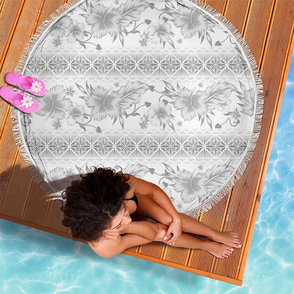 Samoa White Sunday Beach Blanket Samoan Tapa White Hibiscus LT05 - Polynesian Pride