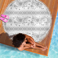 Samoa White Sunday Beach Blanket Samoan Tapa White Hibiscus LT05 - Polynesian Pride