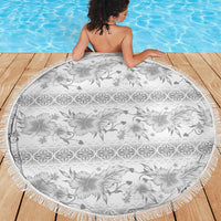 Samoa White Sunday Beach Blanket Samoan Tapa White Hibiscus LT05 - Polynesian Pride