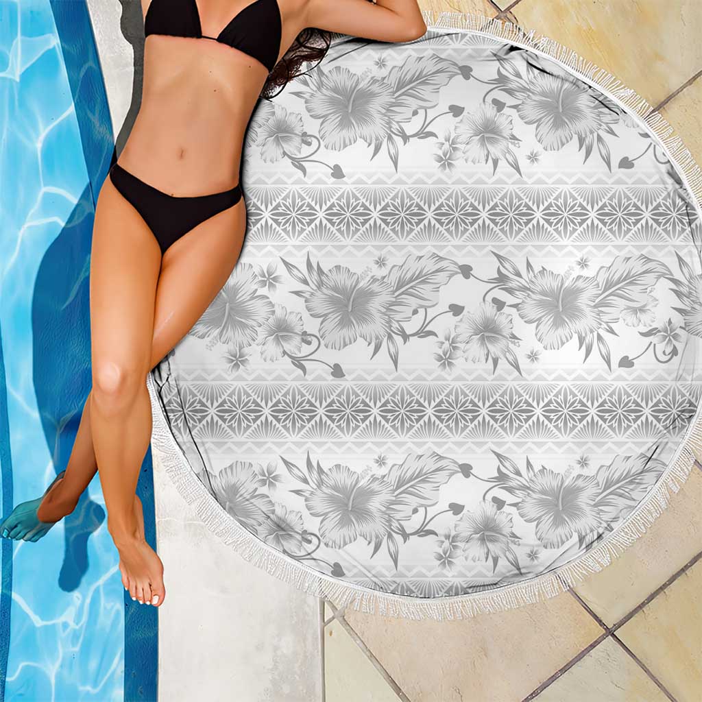 Samoa White Sunday Beach Blanket Samoan Tapa White Hibiscus LT05 - Polynesian Pride