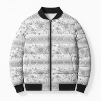Samoa White Sunday Bomber Puffer Jacket Samoan Tapa White Hibiscus LT05 Unisex White - Polynesian Pride