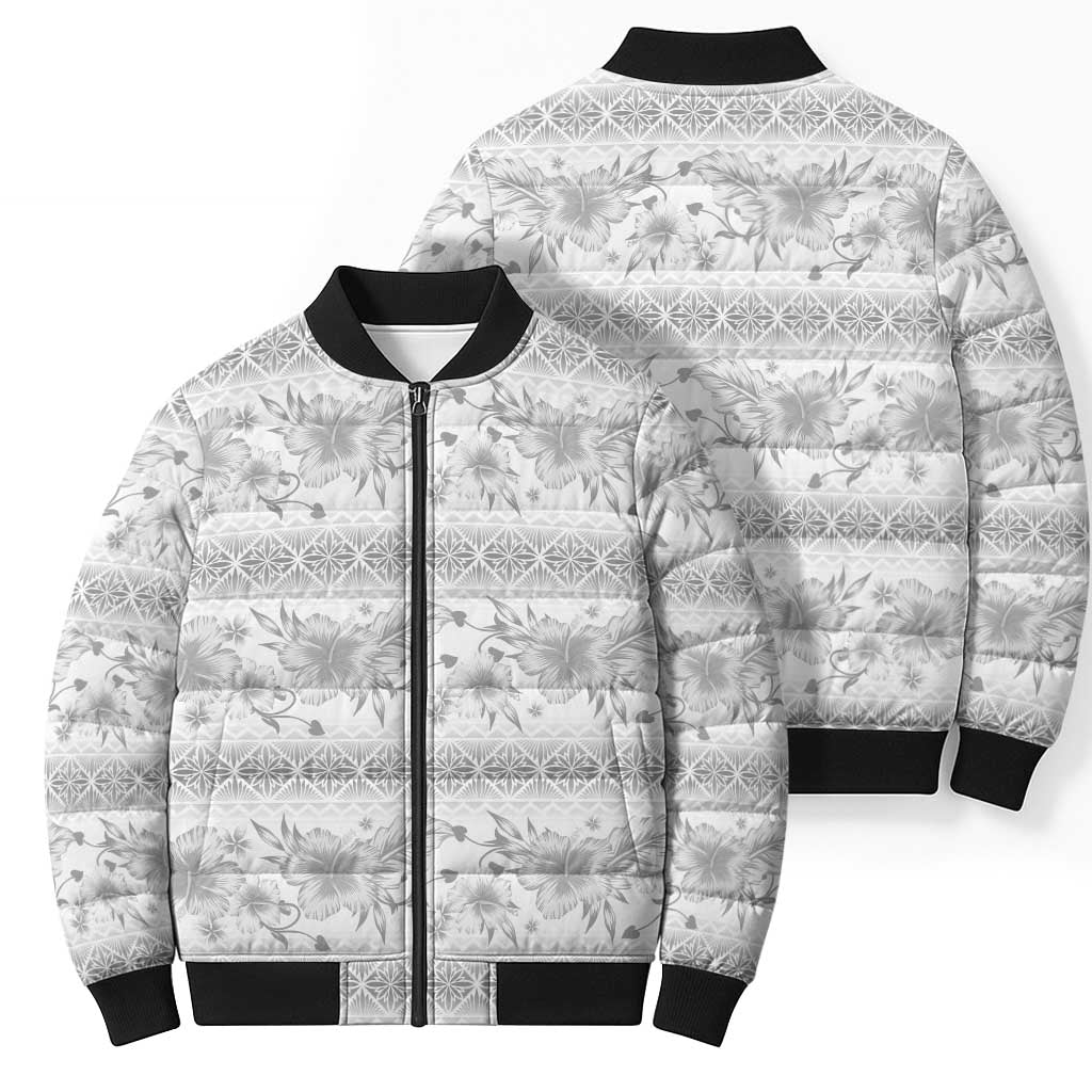 Samoa White Sunday Bomber Puffer Jacket Samoan Tapa White Hibiscus LT05 - Polynesian Pride