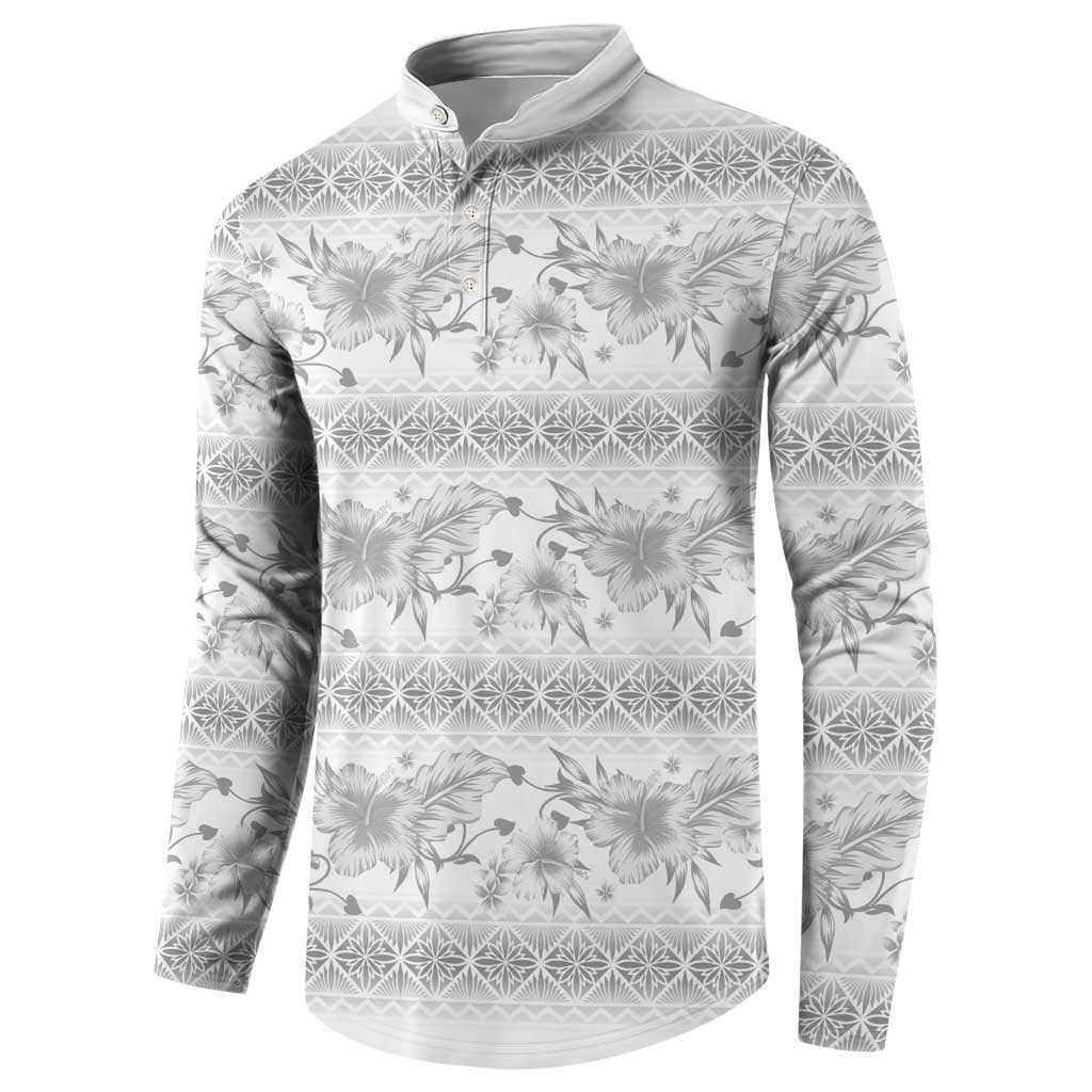 Samoa White Sunday Button Sweatshirt Samoan Tapa White Hibiscus - Polynesian Pride