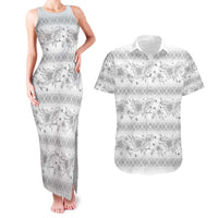 Samoa White Sunday Couples Matching Tank Maxi Dress and Hawaiian Shirt Samoan Tapa White Hibiscus - Polynesian Pride