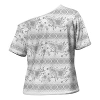 Samoa White Sunday Cross Shoulder Shirt Samoan Tapa White Hibiscus - Polynesian Pride