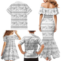 Samoa White Sunday Family Matching Mermaid Dress and Hawaiian Shirt Samoan Tapa White Hibiscus - Polynesian Pride