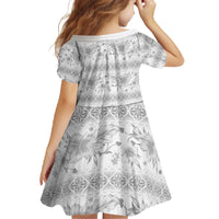 Samoa White Sunday Family Matching Off The Shoulder Long Sleeve Dress and Hawaiian Shirt Samoan Tapa White Hibiscus - Polynesian Pride