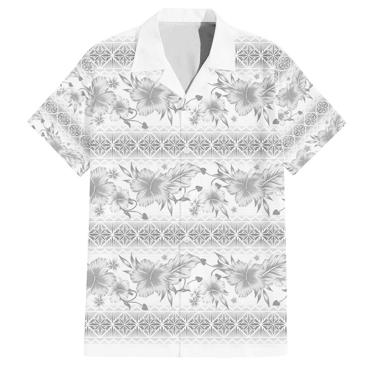 Samoa White Sunday Family Matching Off The Shoulder Long Sleeve Dress and Hawaiian Shirt Samoan Tapa White Hibiscus - Polynesian Pride