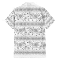 Samoa White Sunday Family Matching Off The Shoulder Long Sleeve Dress and Hawaiian Shirt Samoan Tapa White Hibiscus - Polynesian Pride
