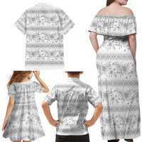 Samoa White Sunday Family Matching Off Shoulder Maxi Dress and Hawaiian Shirt Samoan Tapa White Hibiscus - Polynesian Pride