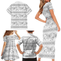 Samoa White Sunday Family Matching Short Sleeve Bodycon Dress and Hawaiian Shirt Samoan Tapa White Hibiscus - Polynesian Pride