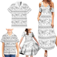 Samoa White Sunday Family Matching Summer Maxi Dress and Hawaiian Shirt Samoan Tapa White Hibiscus - Polynesian Pride