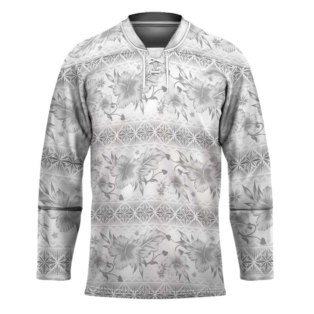 Samoa White Sunday Hockey Jersey Samoan Tapa White Hibiscus - Polynesian Pride