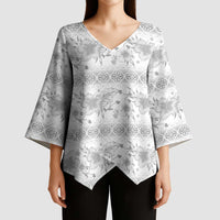Samoa White Sunday Kimono Sleeve Blouse Samoan Tapa White Hibiscus - Polynesian Pride