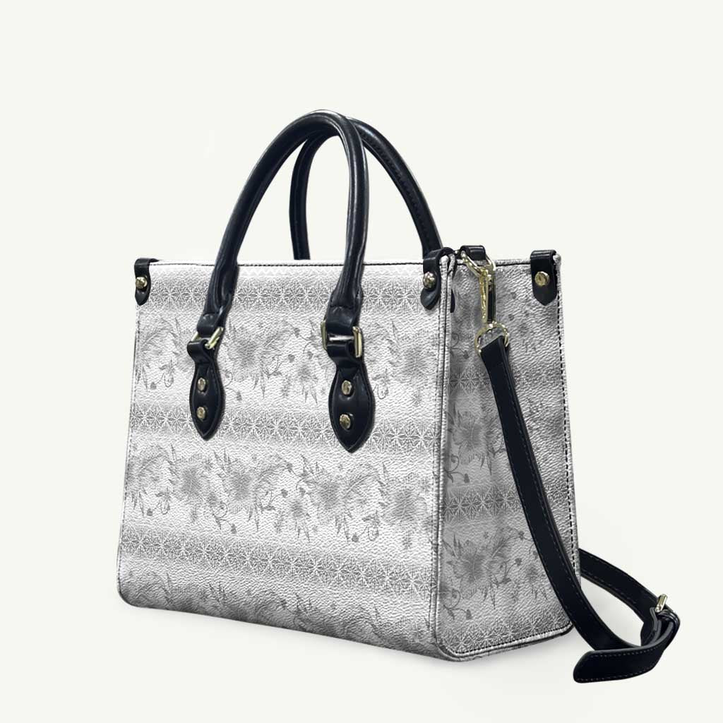Samoa White Sunday Leather Bag Samoan Tapa White Hibiscus - Polynesian Pride