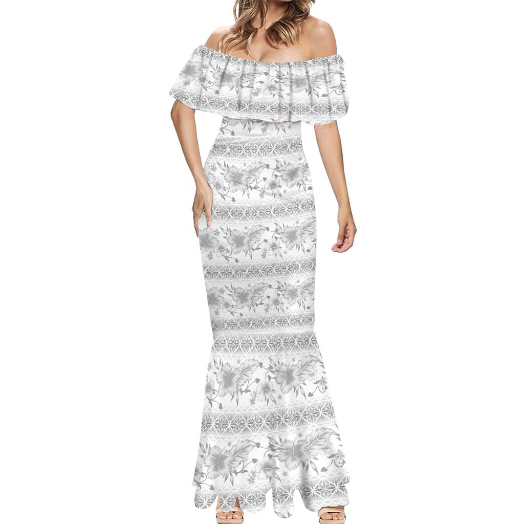 Samoa White Sunday Mermaid Dress Samoan Tapa White Hibiscus - Polynesian Pride