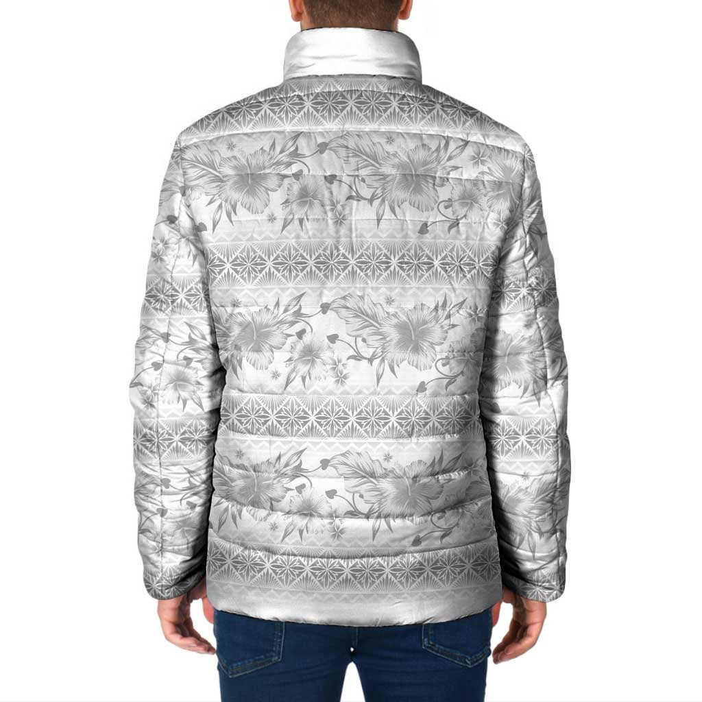 Samoa White Sunday Padded Jacket Samoan Tapa White Hibiscus LT05 - Polynesian Pride