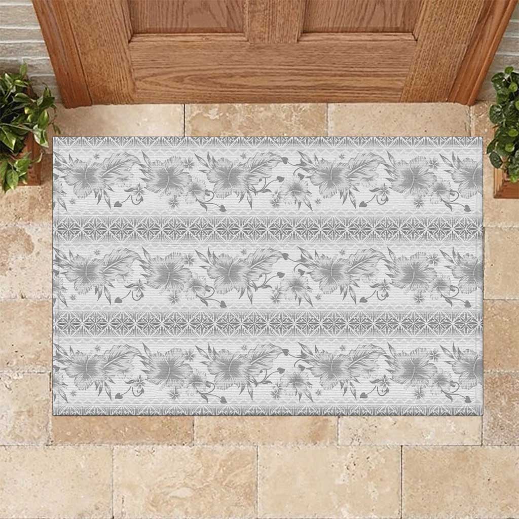 Samoa White Sunday Rubber Doormat Samoan Tapa White Hibiscus - Polynesian Pride