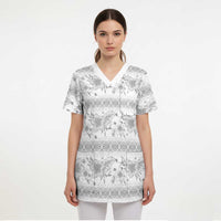 Samoa White Sunday Scrub Top Samoan Tapa White Hibiscus - Polynesian Pride