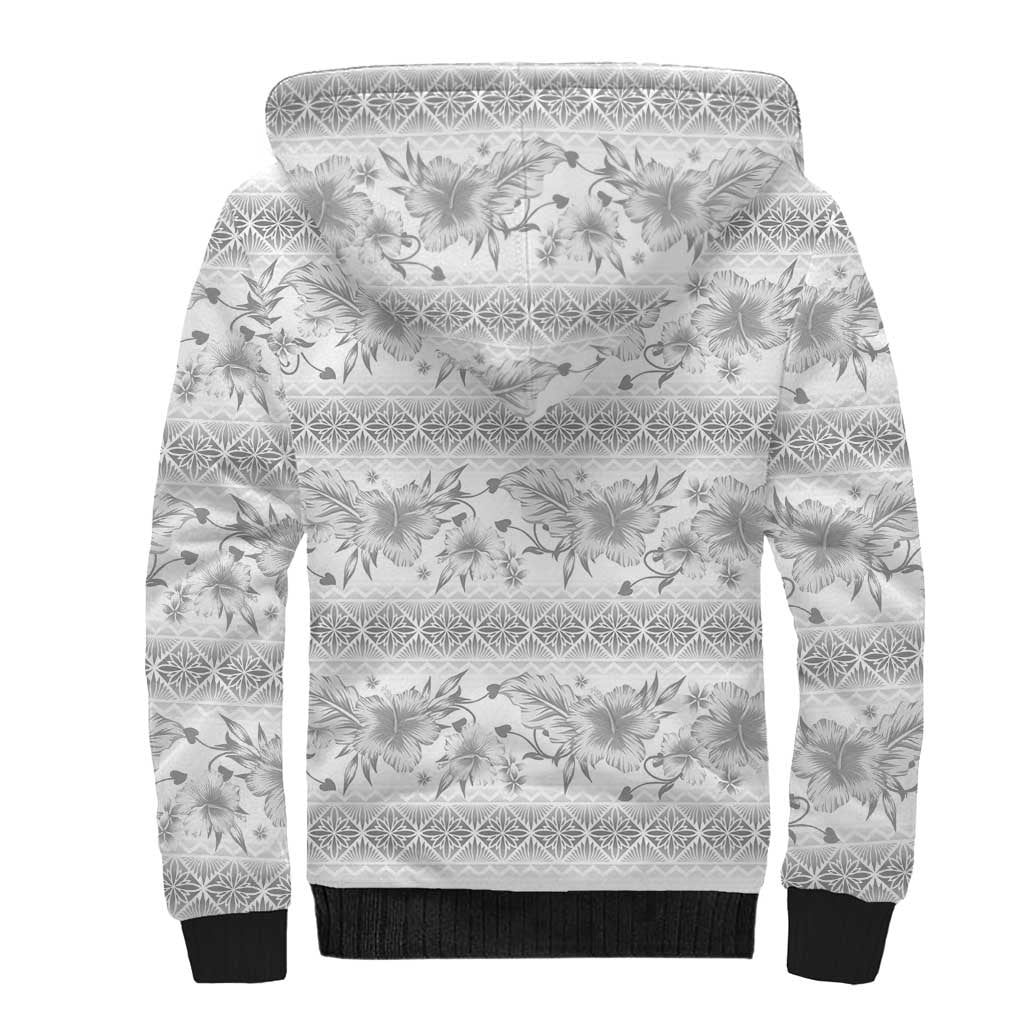 Samoa White Sunday Sherpa Hoodie Samoan Tapa White Hibiscus LT05 - Polynesian Pride
