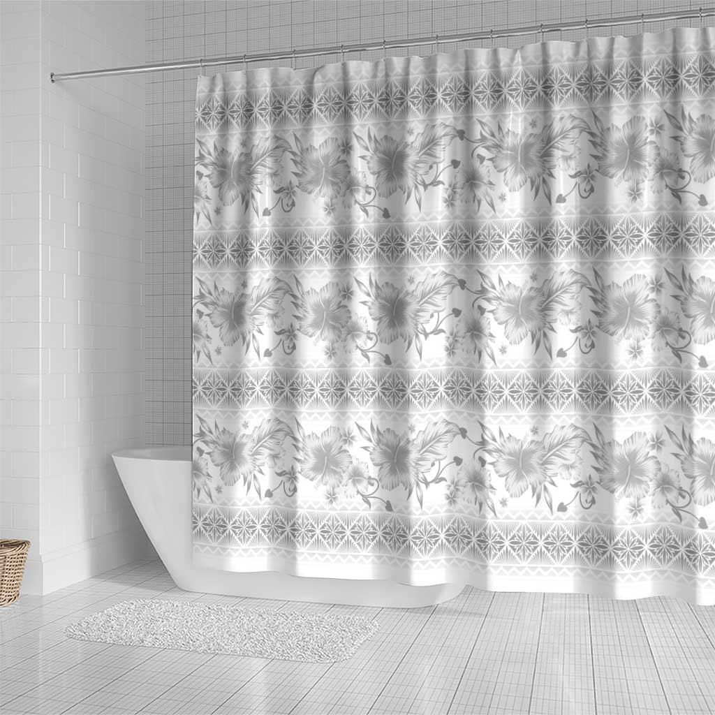 Samoa White Sunday Shower Curtain Samoan Tapa White Hibiscus - Polynesian Pride