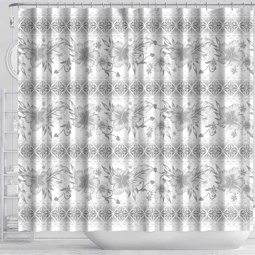 Samoa White Sunday Shower Curtain Samoan Tapa White Hibiscus - Polynesian Pride